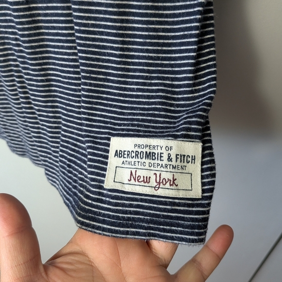 ABERCROMBIE & FITCH Vintage Women Tee Shirt Stretch Stripes Navy Blue White - Picture 5 of 9